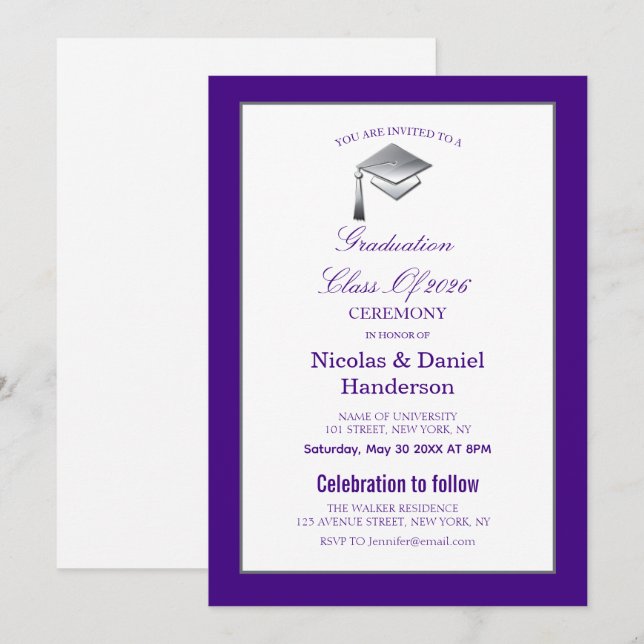 Convites Elegant purple graduation ceremony invitation (Frente/Verso)