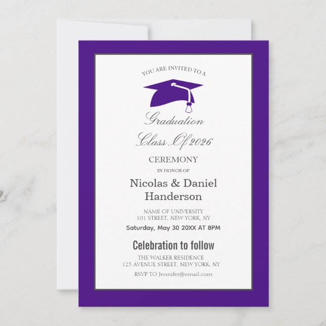 Convites Elegant purple graduation ceremony invitation (Frente)