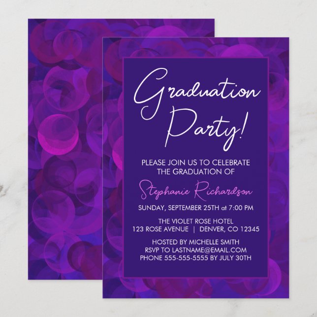 Convites Elegant Purple Graduation Party Invitation (Frente/Verso)