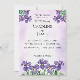 Convites Elegant Purple Iris Watercolor Floral Wedding Invi