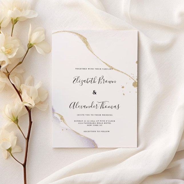 Convites Elegant purple watercolor gold glitter wedding  (Elegant purple watercolor gold glitter wedding)