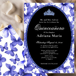 Convites Elegant Quinceanera Invitation Blue Butterflies