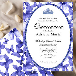 Convites Elegant Quinceanera Invitation Blue Butterflies