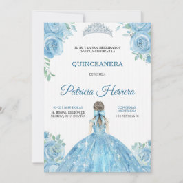 Convites Elegant quinceanera Invitation blue floral theme