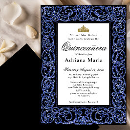 Convites Elegant Quinceanera Invitation Blue Scrollwork