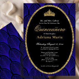 Convites Elegant Quinceanera Invitation Gold Blue Art Deco
