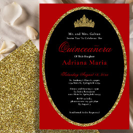 Convites Elegant Quinceanera Invitation Gold Red Glitter