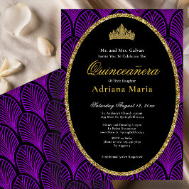 Convites Elegant Quinceanera Invitation Purple Art Deco