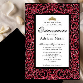 Convites Elegant Quinceanera Invitation Red Scrollwork