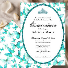 Convites Elegant Quinceanera Invitation Teal Butterflies