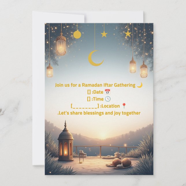 Convites Elegant Ramadan Iftar Invitation 🌙 Gold & Navy Is (Frente)
