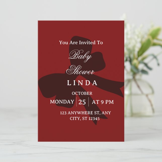 Convites Elegant Red Baby Shower Invitation  (Em pé/Frente)