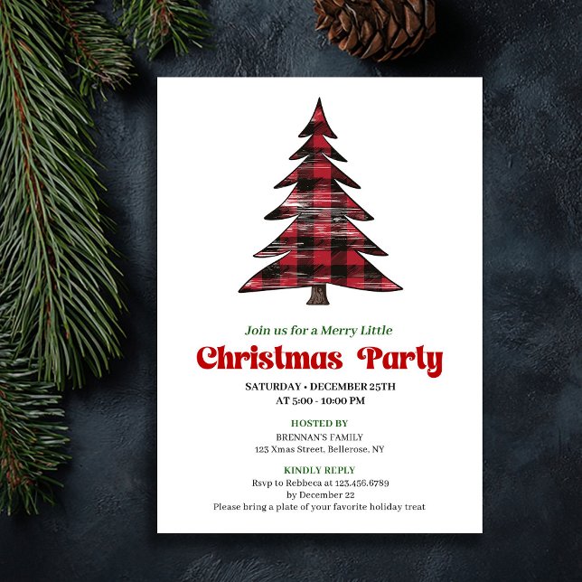 Convites Elegant Red Black Plaid Holiday Party Invitation (Elegant Red Black Plaid Holiday Party Invitation)