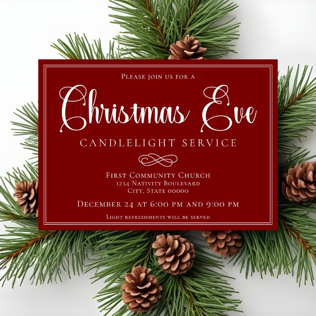 Convites Elegant Red Christmas Eve Candlelight Service (Criador carregado)