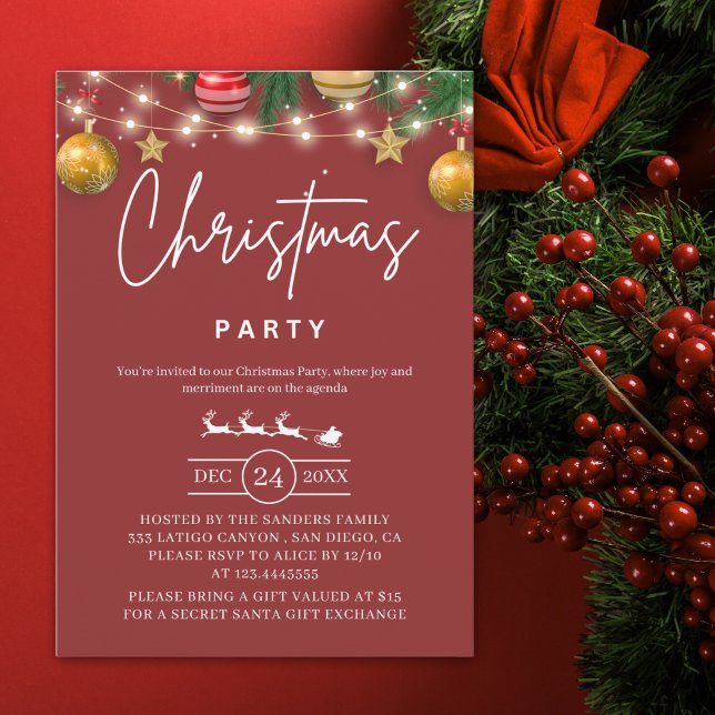 Convites Elegant Red Christmas Party Invitation (Criador carregado)