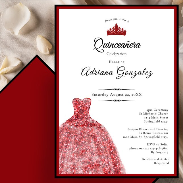 Convites Elegant red dress 15th birthday Quinceanera (Criador carregado)