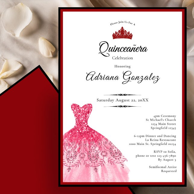 Convites Elegant red dress 15th birthday Quinceanera (Criador carregado)