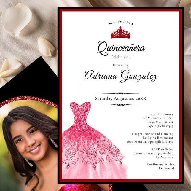 Convites Elegant red dress 15th birthday Quinceanera (Criador carregado)
