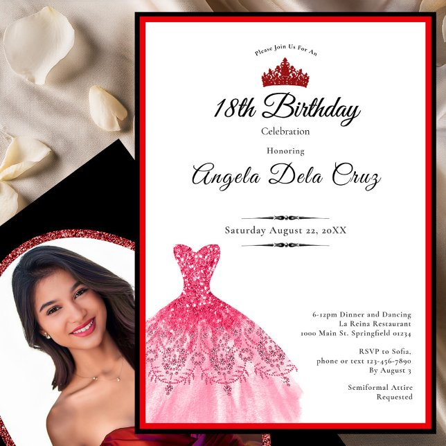 Convites Elegant red dress 18th birthday debut (Criador carregado)