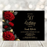 Convites Elegant Red Floral Black 50th Birthday Party<br><div class="desc">Invite your friends and loved ones to your birthday celebration with this elegant red floral 50th birthday party invitation. The customizable text area in this invitation template allows you to include all the necessary details for your special birthday celebration, including the date, time, venue, and RSVP information. A variety of...</div>