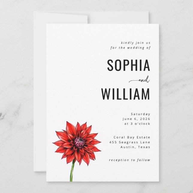 Convites Elegant Red Floral Wedding Invitation (Frente)