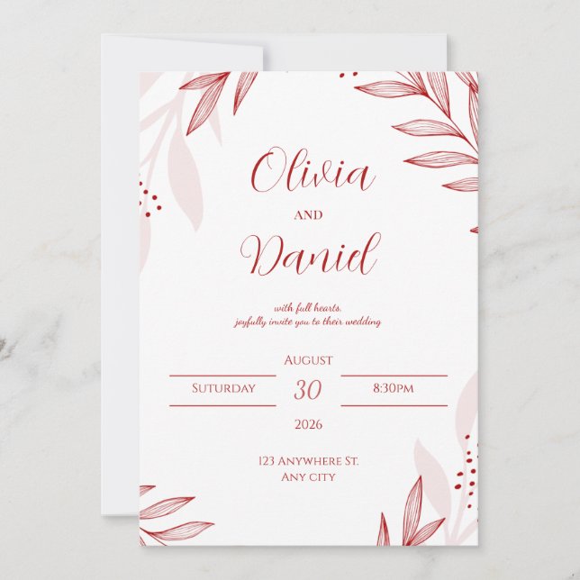 Convites Elegant Red Floral Wedding Invitation (Frente)