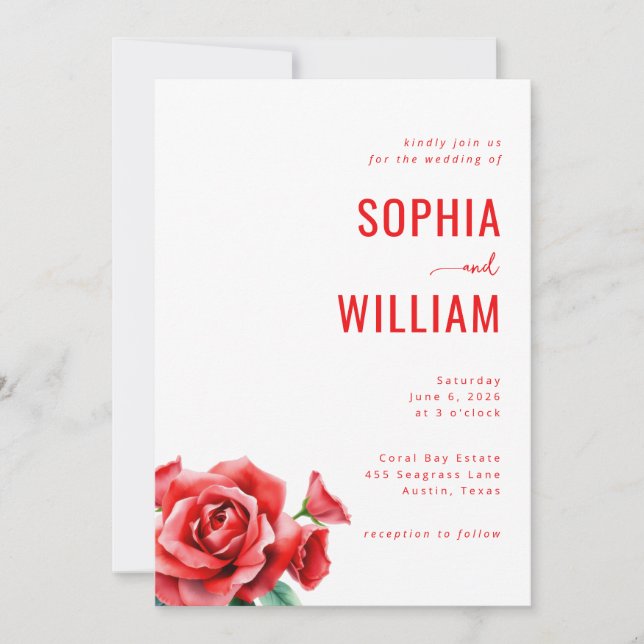 Convites Elegant Red Floral Wedding Invitation (Frente)