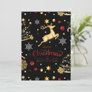 Convites Elegant Red Gold Reindeer Merry Christmas Tree