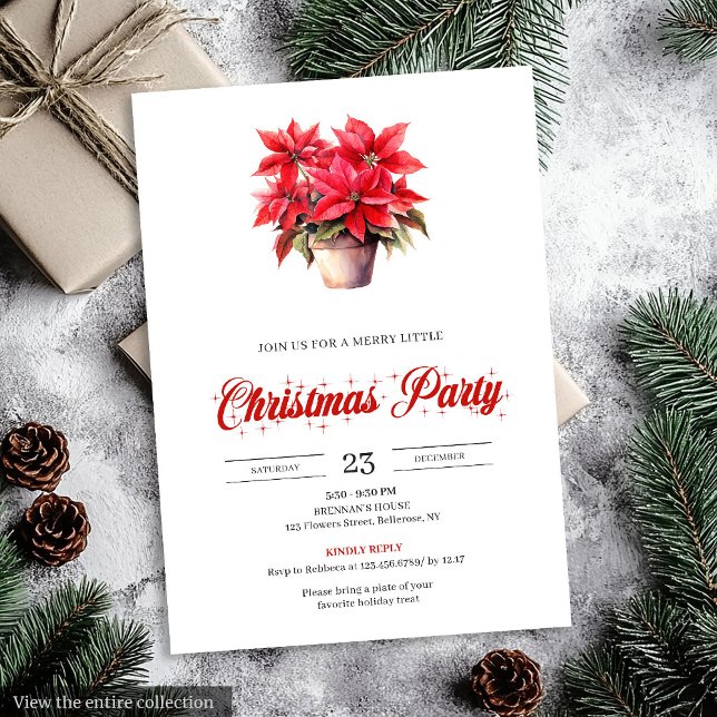 Convites Elegant Red Poinsettia Watercolor Christmas Invite (Elegant red poinsettia watercolor Christmas invitations with festive charm.)