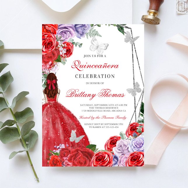 Convites Elegant Red Quinceañera Invitation (Criador carregado)