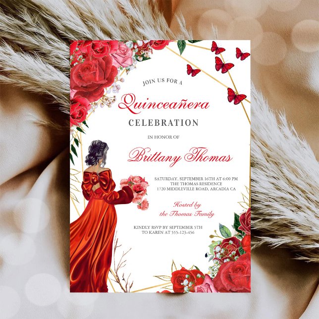 Convites Elegant Red Quinceañera Invitation (Criador carregado)