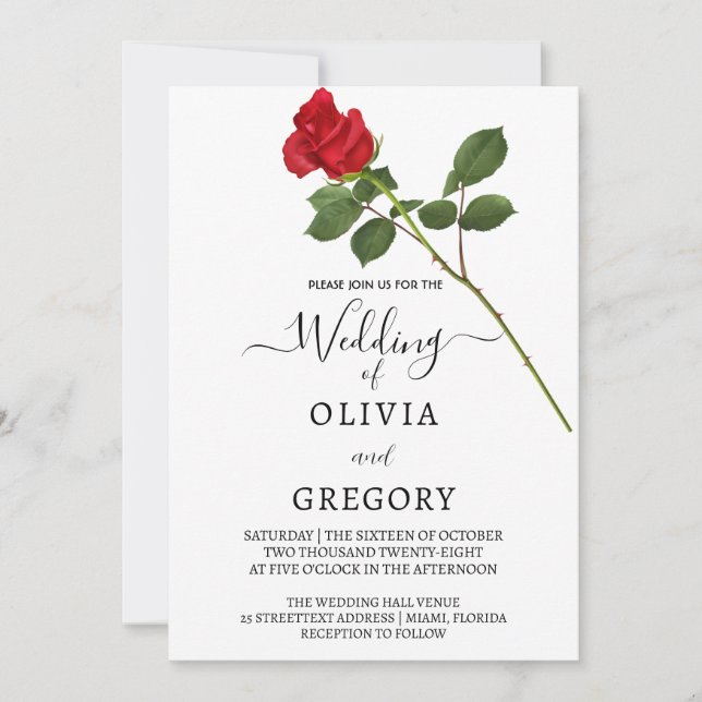 Convites Elegant Red Rose wedding Invitation (Frente)