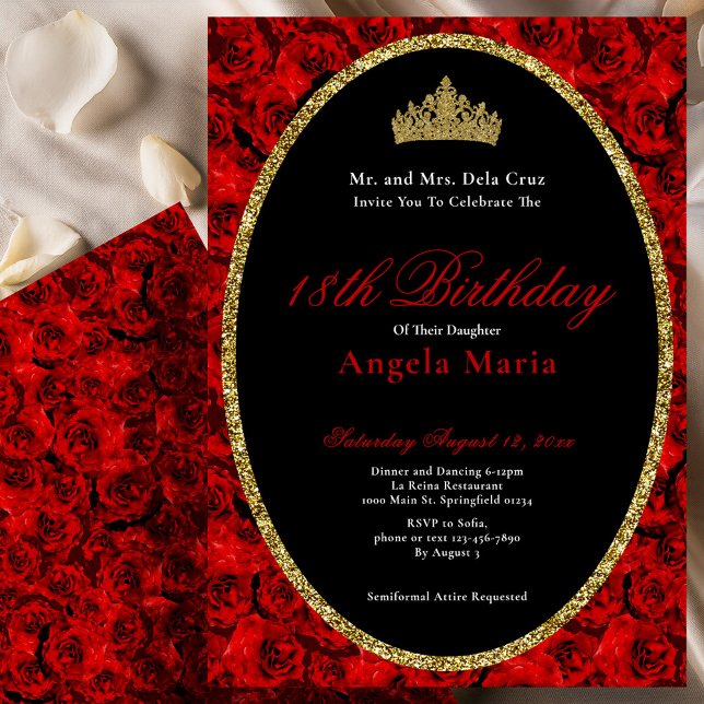 Convites Elegant Red Roses 18th Birthday Debut (Criador carregado)