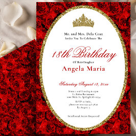 Convites Elegant Red Roses Floral 18th Birthday Debut