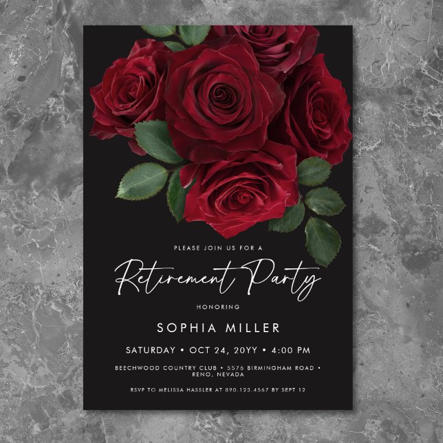 Convites Elegant Red Roses Floral Retirement Party (Elegant Red Roses Floral Retirement Party Invitation)