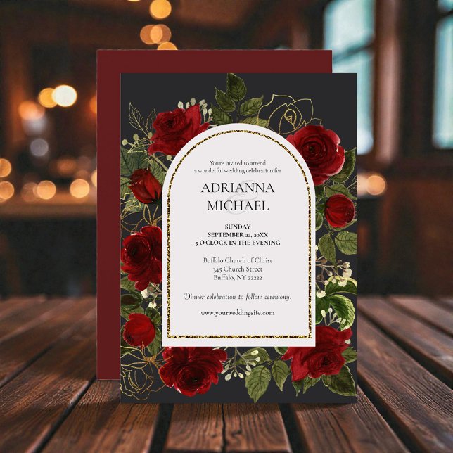 Convites Elegant Red Roses Wedding Invitation (Criador carregado)