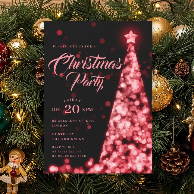 Convites Elegant Red Winter Christmas Tree Holiday  (Elegant Red Winter Christmas Tree Holiday Invitation)