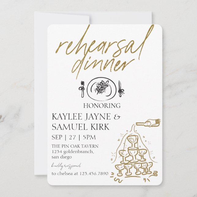 Convites Elegant Rehearsal Dinner (Frente)