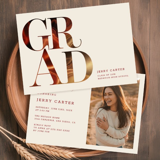 Convites Elegant Retro Script Grad Photo Graduation (Criador carregado)