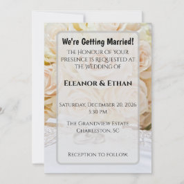 Convites Elegant Rings & Cream Rose Bouquet Wedding 