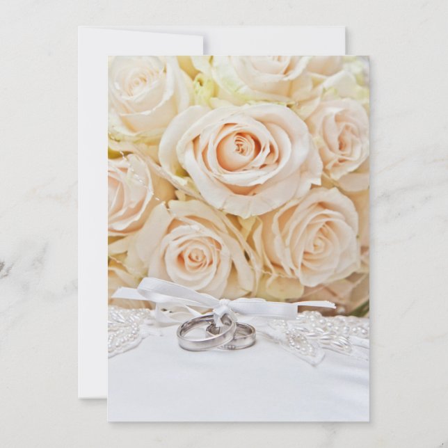 Convites Elegant Rings & Cream Rose Bouquet Wedding  (Verso)