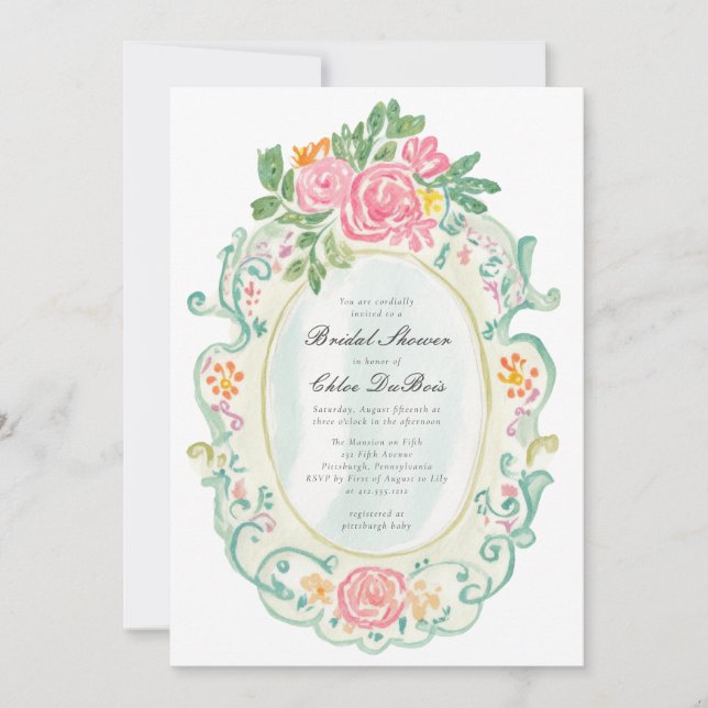 Convites Elegant Rococo Floral Bridal Shower QR code  (Frente)