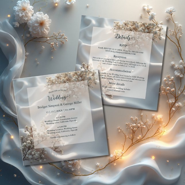 Convites Elegant romantic babys breath floral wedding  (Criador carregado)