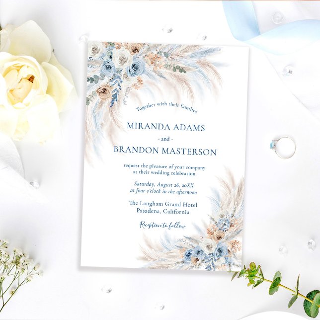 Convites Elegant Romantic Blue Floral Boho Wedding (Criador carregado)