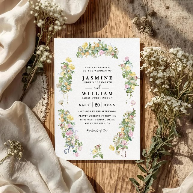 Convites Elegant Romantic Bustling Flowers QR Code Wedding (Criador carregado)