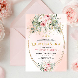 Convites Elegant Rose Gold Blush Boho Quinceañera Invitatio