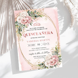 Convites Elegant Rose Gold Floral Eucalyptus Quince Invite