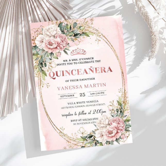 Convites Elegant Rose Gold Floral Eucalyptus Quince Invite (Elegant Rose Gold Floral Eucalyptus Quince Invite)