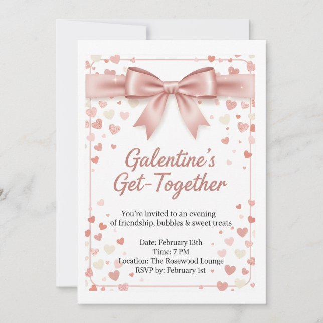 Convites Elegant Rose Gold Galentine's Day Invitation Templ (Frente)