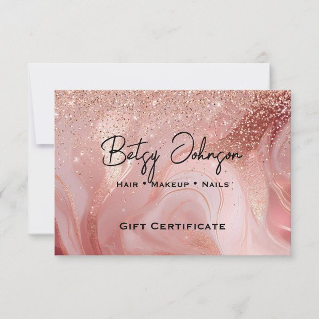 Convites Elegant Rose Gold Glitter Gift Certificate Card (Frente)
